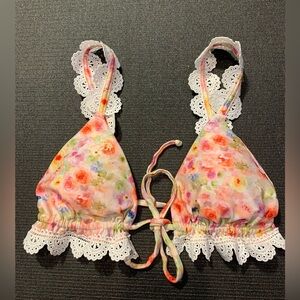 Strawberry Milk Mob Miss Dolly Bikini Top Size Medium Floral Lace